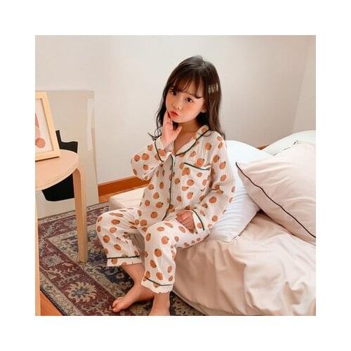 Girls Autumn Home Clothes Long-sleeved Cotton Pajamas Sets Baby Girl Fruit Pajamas Cardigan Air-conditioned Sleepwear Suits 2-8Y