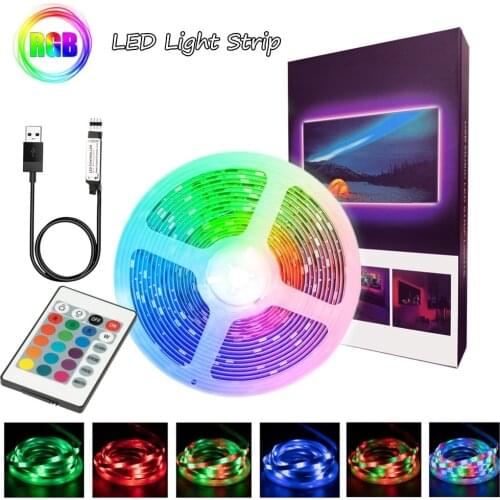 RGB 5M LED Strip Light For Bedroom Background TV Ribbon USB Flexible Decoration Diode Lamp String Remote Controller Light String