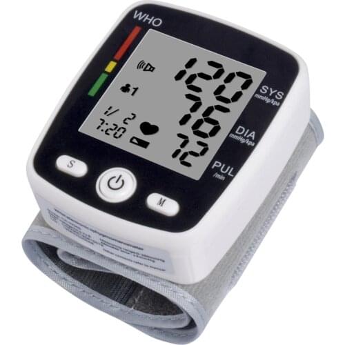 LCD Digital Sphygmomanometer Medical Wrist Blood Pressure Monitor Pulse Rate Measurement Voice Broadcast Tonometer USB Charging