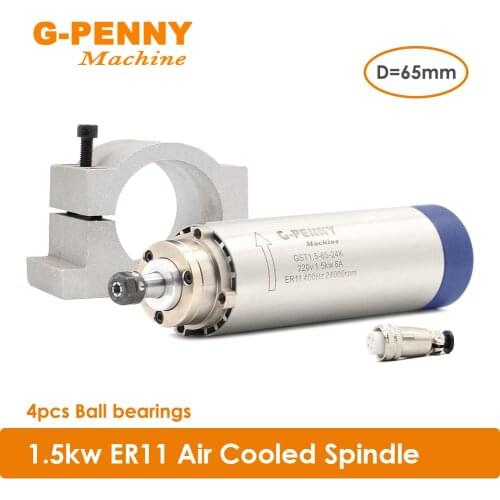New arrival! 1.5kw ER11 air cooled spindle 4 pcs bearings 24000rpm wood working spindle motor 65x204mm 400Hz & 65mm Bracket