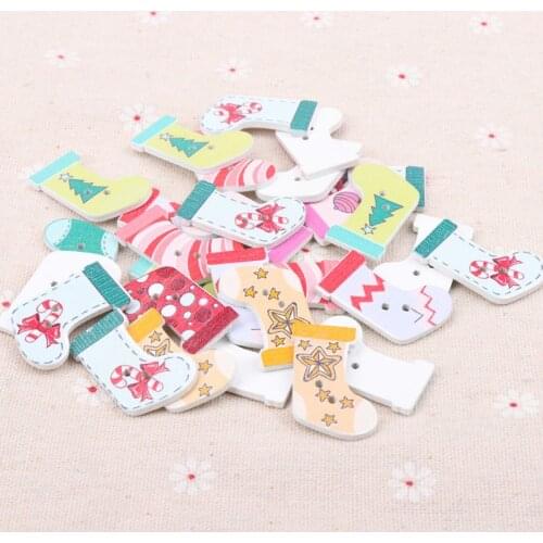 Mix Wooden Christmas Socks Shape Scrapbooking Button Handmade Accessory Sewing Home Decoration Craft DIY 19x30mm 30pcs