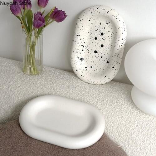 Modern Ceramic Matte Oval Dinner Plate Nordic Home Decoration Storage Plate Cake Salad Splash Ink Plate 12-inch Decorative Plate