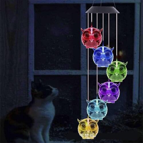 Solar Wind Chime Light Owl Shape Color Change Hanging LED Light Chromatic Solar Energy Waterproof Outdoor Decorative Lights