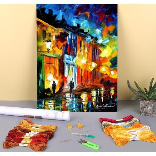 Lights Old Town Printed Water-Soluble Canvas 11CT Cross-Stitch Full Kit Embroidery DMC Threads Knitting Handicraft Stamped