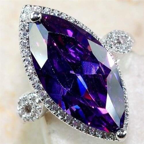 Modyle Luxury Single Stone Ring Charm Mysterious Bright Purple Marquise AAA Stone Women Cocktail Party Rings Fashion Engagement