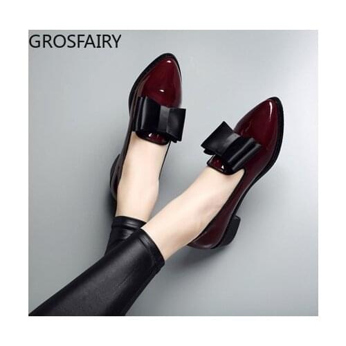Small leather shoes women 2021 summer new bowknot fashion pointed large size bright leather low-heeled flat shoes women