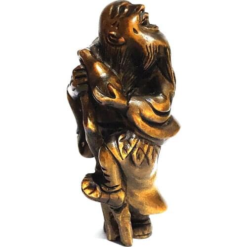 Y5764 - 2" Hand Carved Boxwood Netsuke Figurine Carving : Immortal Man Tie Guai Li