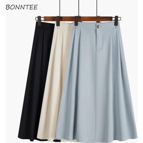 Skirts Women Elegant Minimalist Clissic All-match Empire Solid Feminine Temperament Leisure Trendy Summer 3 Colors A-line Faldas