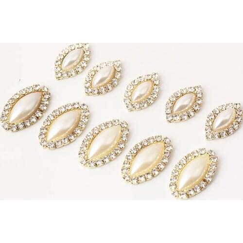 5X10/7X15mm Horse Eye Sew On Pearl Rhinestone Flat back ABS Pearl With Gold Claw Glass Crystal Rhinestone For Dress Decoration