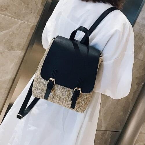 Women Casual Straw Small Backpacks Wicker Woven School Bags for Women Rattan Summer Beach Purse Teenager Girls Back Packs 2021