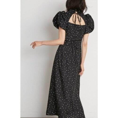 Chic Sweet Bud Sleeve Bandage Dress Elegant O-neck Backless Lace-up Slim Robe Female Japanese Early Autumn Dot Print Vestidos
