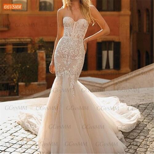 Elegant Mermaid Wedding Gowns 2021 vestidos de novia Custom Made vestido de casamento Appliqued Lace Tulle Women Bridal Dresses