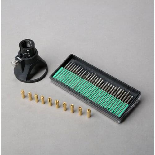 1Pc Drill Dedicated Locator+10Pcs 0.5-3.2mm Brass Collet Tool 4.8mm Shank+30Pcs/Box Diamond Burrs 3mm Shank for Electric Grinder