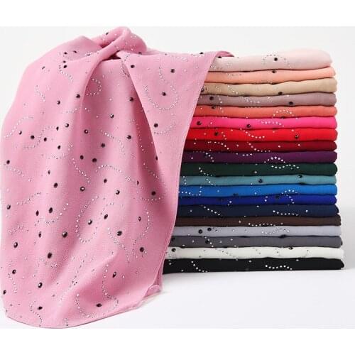 Chiffon rhinestone hijab scarf designer malaysia scarf hijab islamic plain headscarf arab head wrps ladies shawl