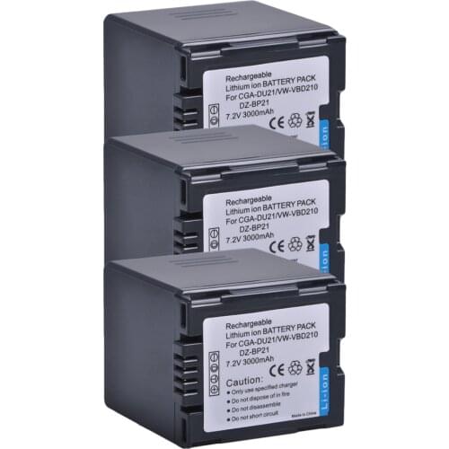3X 3000mAh CGA-DU21 CGA DU21 VBD210 Battery for Panasonic NV GS500 GS28 GS328 GS320 GS250 GS258 GS300 GS308 SDR H28 H250 H280