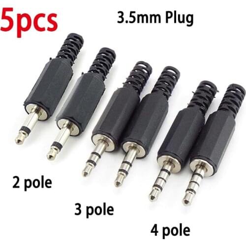 5pcs 3.5mm RCA Plug 2 3 4 Pole Mono Stereo Audio Converter Video Dual Plug Headphone Cable Wire Connector For Headphone Socket U