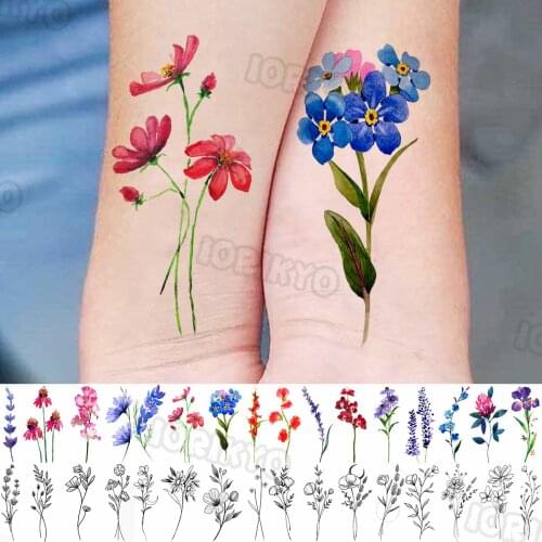 Watercolor Plum Blossom Small Temporary Tattoos For Women Girls Lavender Plum Blossom Fake Tattoo Sticker Arm Neck Tatoos Party