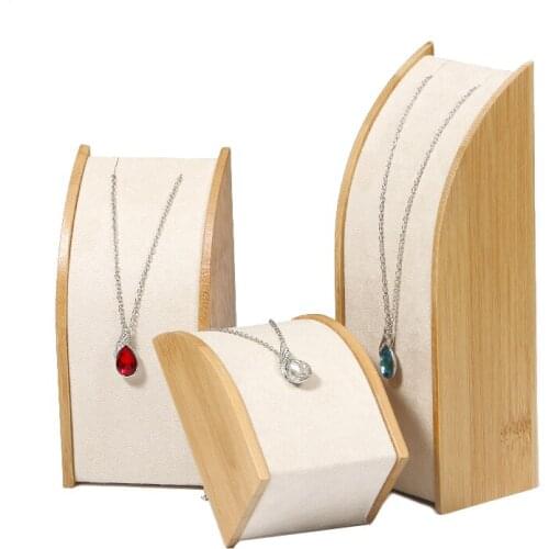 Bamboo Beige Velvet Jewelry Display Rack Storage Rack Necklace Pendant Display Organizer Jewelry Counter Display Stand