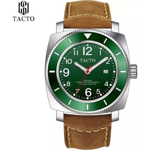 TACTO 2020 aaa Watch For Men Waterproof PAM Sport Watch Removable Bezel Genuine Leather Green Dial Military Men wrist watch