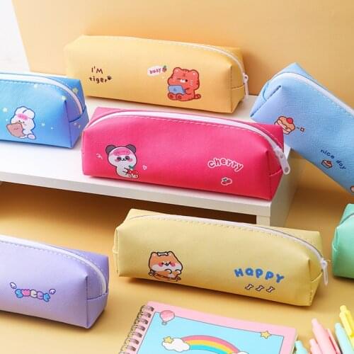 1 Pieces Kawaii cartoon animals Pen Pencil Case Bag PU School Stationary Receive Tools Makeup Pouch Cosmetics Casec