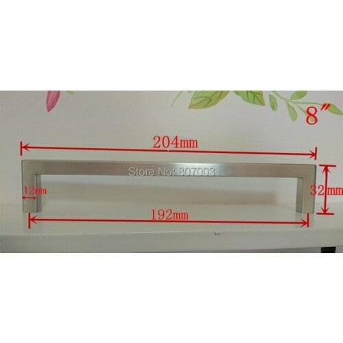Length:204mm)12*12mm Square Bar door handle Stainless Steel Kitchen Door Cabinet Handle Pull Knob 8"