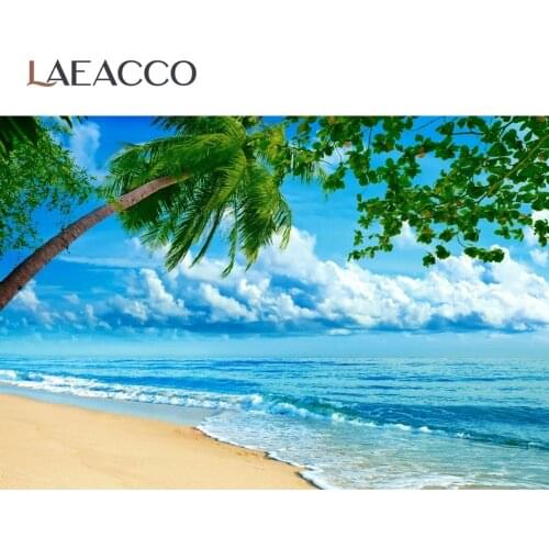 Laeacco Summer Cloudy Blue Sky Sea Beach Landscape Photography Backgrounds Vinyl Custom Photographic Backdrops For Photo Studio