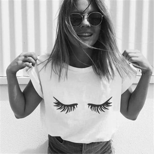 Womens Tshirt White Tee Eyelashes Printed Summer Short Sleeve T-Shirt Tees Streetwear Harajuku Woman Clothes Camisas Mujer