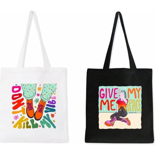 Hipster Cartoon Print Shopping Bags Tote Foldable Girls Korean Fashion Harajuku Canvas Shoulder Bags for Women Pacakge Hand Bag