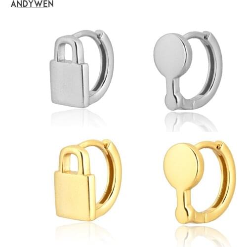 ANDYWEN 925 Sterling Silver Gold Key Lock Hoops Circle Irregular Loops Round Fashion Jewelry 2020 Piercing Huggies Ohrringe