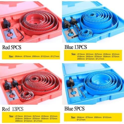 19-127mm Hole Cutter Hole Saw Wood Metal Drilling Power Tool Core Drill Mandrels Bits DIY Woodworking Cutting Set Kit Blue Red