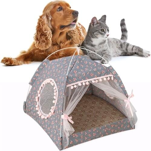 Pet Cat Dog Teepee with Cushion Blackboard Portable Dog Tents Pet Houses Wood Canvas Tipi Fold Pet Tent Small Animals Bed