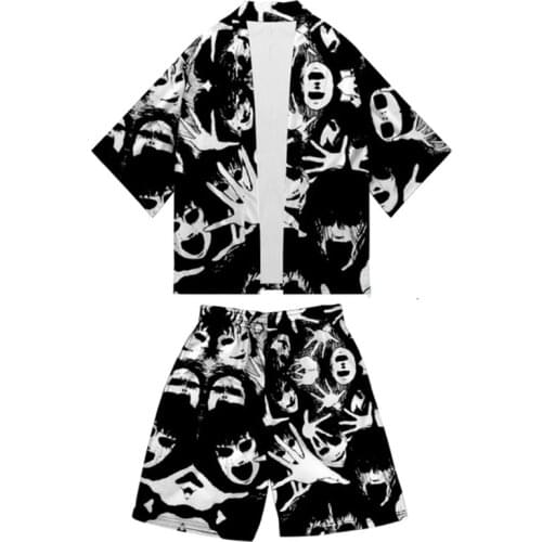 Junji Ito 3D Printed Sweat Suit 2 Piece Set Men Kimono + Beach Shorts Casual Tracksuit Matching Outfits