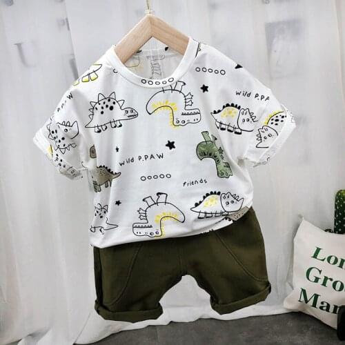 2020 Summer Toddler Boys Sets Cartoon Dinosaur Print Short Sleeve T-shirt Shorts Kids Clothing 2 3 4 5 6 Years Children Suit New