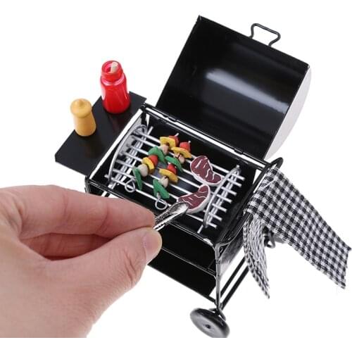 Hot Sale 1/12 Scale Cute Mini Furniture Bbq Grill Miniature Ornaments Doll House Gadget Kitchen Food For Dollhouse Kids Toys