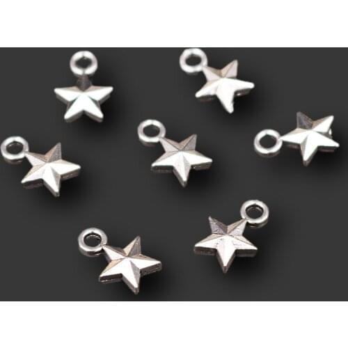 80pcs Silver Plated 3D Mini Five-Pointed Star Pendant Retro Bracelet Earrings Metal Accessories DIY Charm Jewelry Crafts Making