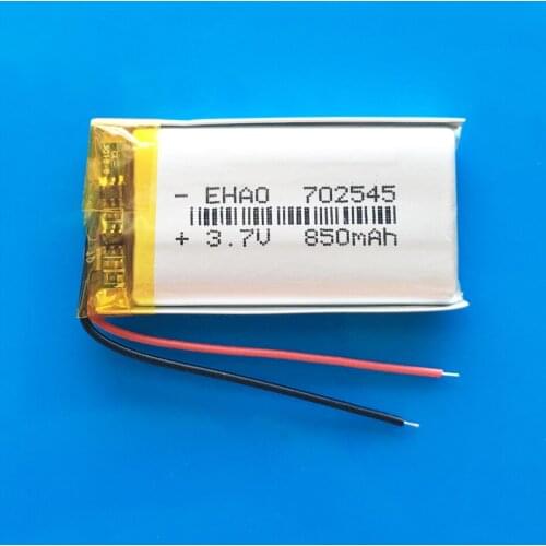 Model 702545 3.7V 850mAh lipo polymer lithium rechargeable battery for GPS DVD bluetooth recorder e-book camera LED light watch