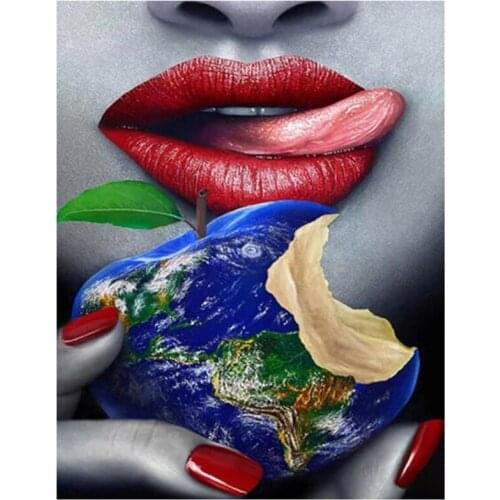 Fashion 5D Square Women Lips And Apple Pictures Handmade Embroidery Mosaic Wall Stickers And Murals Diamond Painting FH778