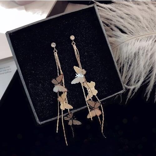 Fashion long tassel earrings female Korean temperament wild butterfly earrings