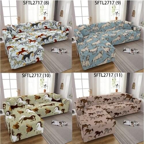 Cartoon horse animal Linings for sofas fondas sofas with long chair 3 seater sofa cover For home Armchair cover Covers for sofas