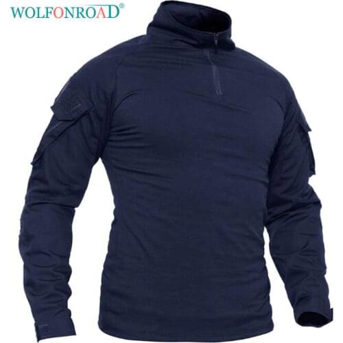 WOLFONROAD 1/4 Zip Long Sleeve Military Tactical Combat Shirts Mens Hunting Army Shirt Safari Tops Workout T-shirts Men