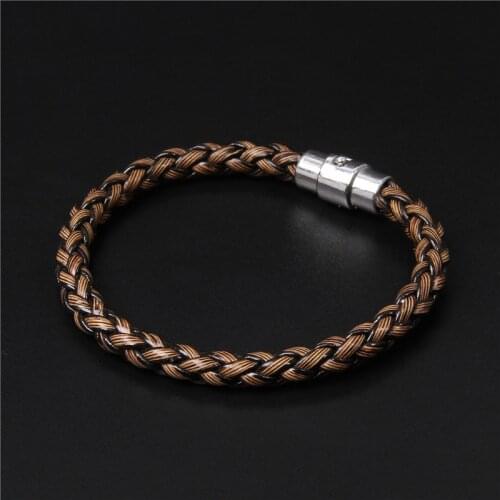Men Brown Bamboo Braided Bracelet Fashion Handmade Stainless Steel Magnetic Buckle Charm Bracelet Jewelry Gifts Homme Male