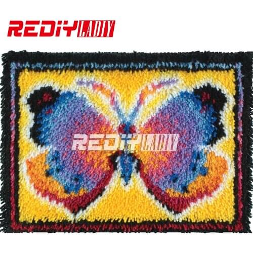 Latch Hook Kits Acrylic Yarn Embroidery DIY Carpet Rug Color Butterfly Multi-Colour Pre-Printed Wall Hanging Unfinished Crafts