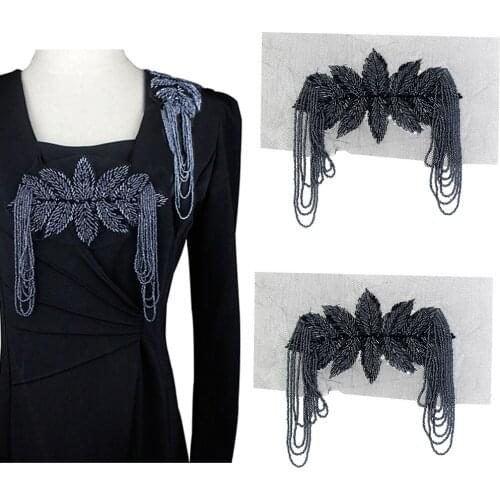 Manual Beads Flower Leaf Design Tassels Shoulder Board Applique Collar Patch Tassel Epaulets Shoulder Flower DIY TH1671E