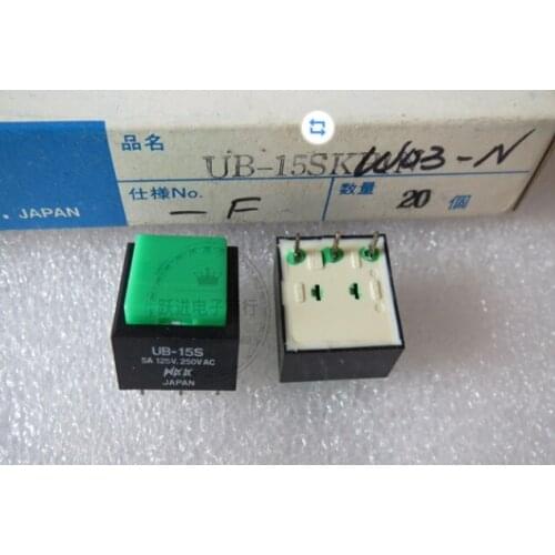 NKK UB-15SK UB-15 button key switch 3 pin square reset unlocked power switch green 5A