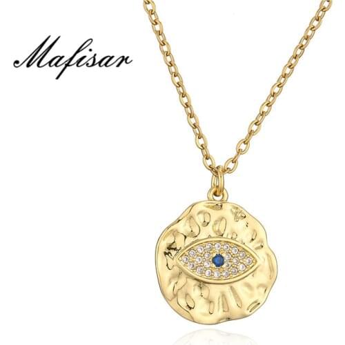 Mafisar Vintage Boho Style Gold Color irregular Round Pendant Necklace AAA+ CZ Evil Eye Necklace For Women Gothic Jewelry Gift