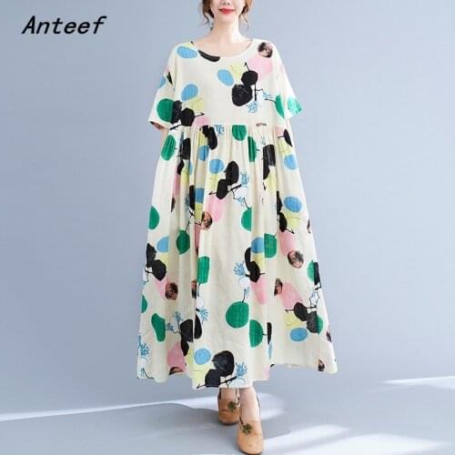 Short sleeve cotton vintage floral dresses for women casual loose long woman summer dress elegant clothes 2021 sundress