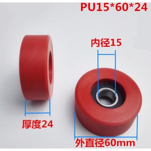 Rubber Coated PU Polyurethane Pulley, F-type Flat Wheel Rubber Wheel 15X60X24mm