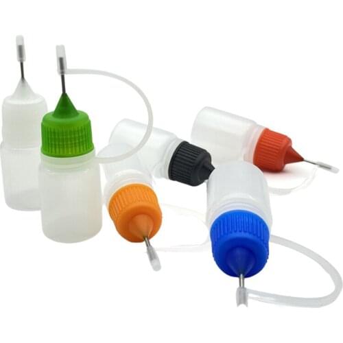 10pcs Empty Plastic Dropper Bottle PE 5ml Needle Vial With Colorful Screw Cap For liquid Container