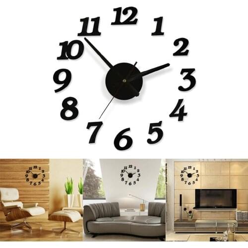 Home Decoration Black Digital Clock Sticker Creative Diy Wall Clock Home Office Decor Clock