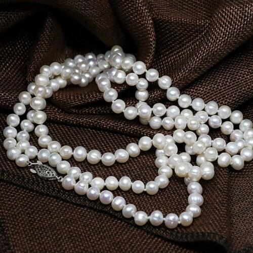 High grade natural white freshwater cultured round pearl long chain necklace 7-8,8-9mm bead fashion women jewelry 46inch B1483